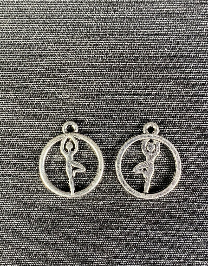 Tree Pose Yoga Charm Antique Silver 19mm x 16mm 5 Pack
