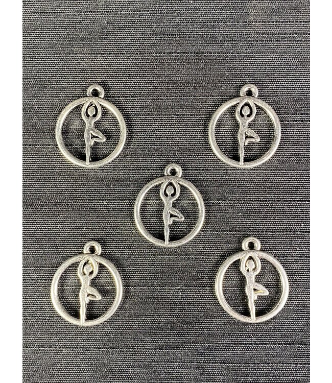 Tree Pose Yoga Charm Antique Silver 19mm x 16mm 5 Pack