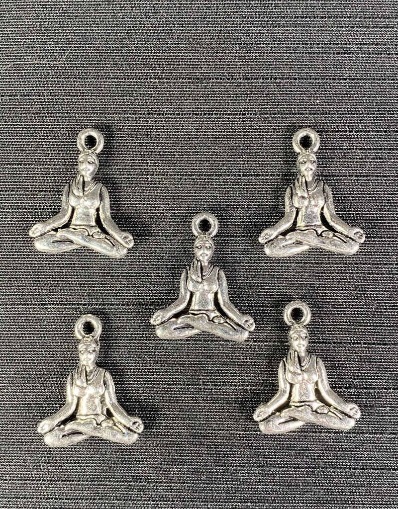 Meditation Yoga Charm Antique Silver 20mm x 16mm 5 Pack