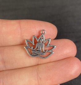 Meditation + Lotus Yoga Charm Antique Silver 18mm x 16mm 5 Pack