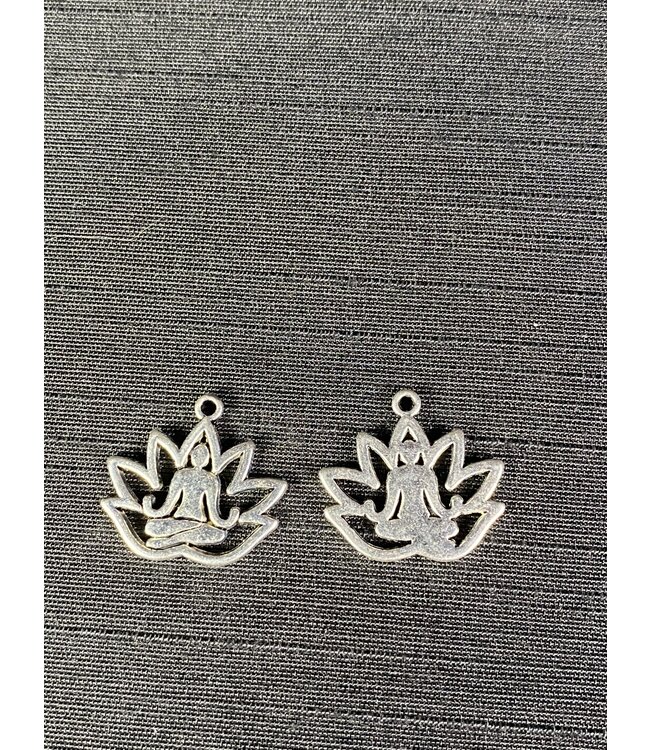 Meditation + Lotus Yoga Charm Antique Silver 18mm x 16mm 5 Pack