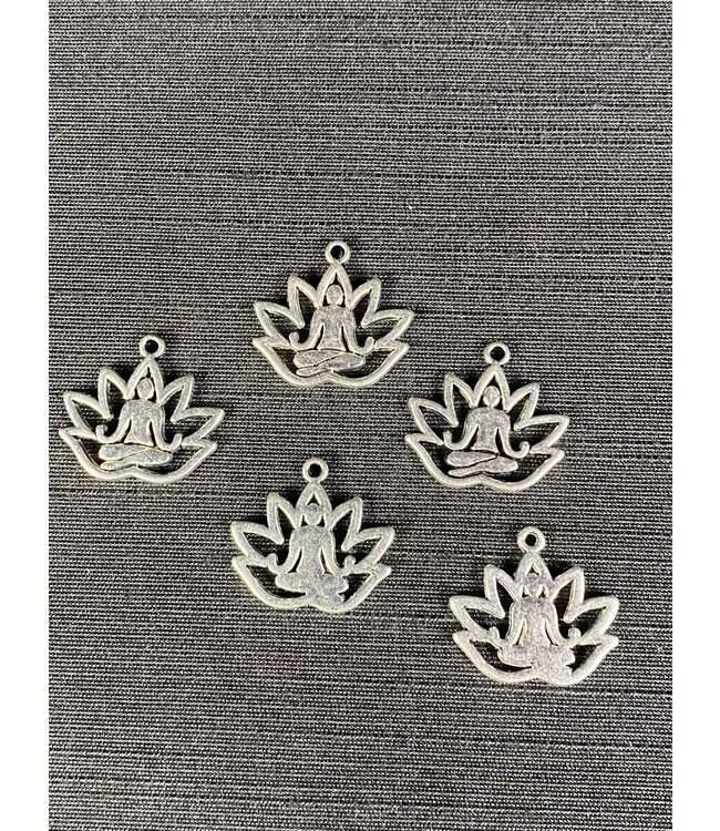 Meditation + Lotus Yoga Charm Antique Silver 18mm x 16mm 5 Pack
