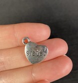 Heart with Sister Charm  Antique Silver 13mm x 15mm 5 Pack *disc.*