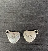 Heart with Sister Charm  Antique Silver 13mm x 15mm 5 Pack *disc.*