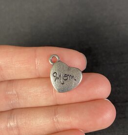 Heart with Mom Charm Antique Silver 13mm x 15mm 5 Pack *disc.*