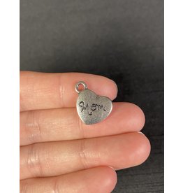 Heart with Mom Charm Antique Silver 13mm x 15mm 5 Pack