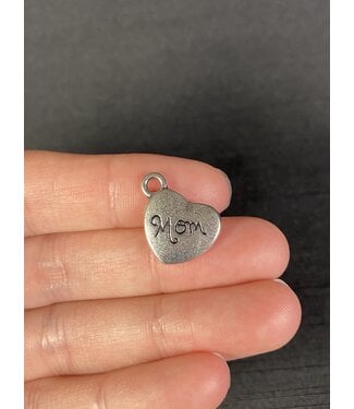 Heart with Mom Charm Antique Silver 13mm x 15mm 5 Pack *disc.*
