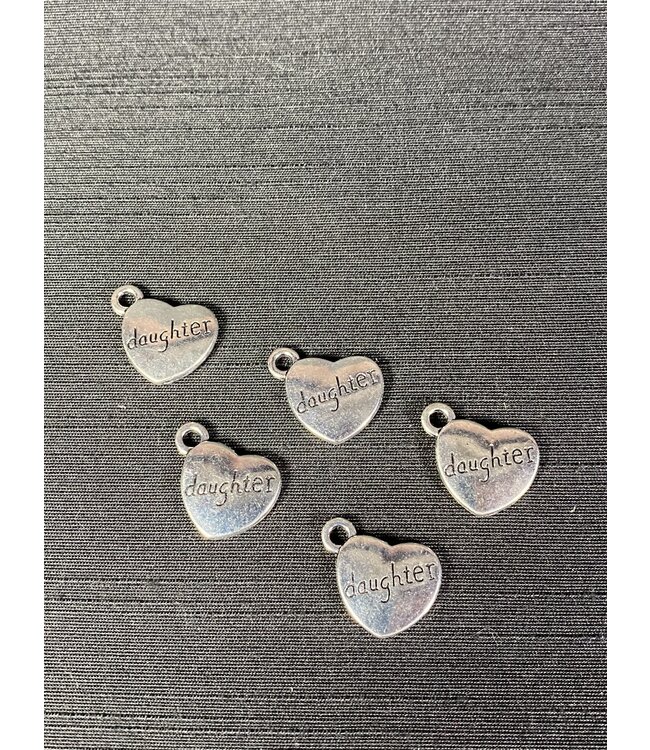 Heart with Daughter Charm Antique Silver 13mm x 15mm 5 Pack *disc.*