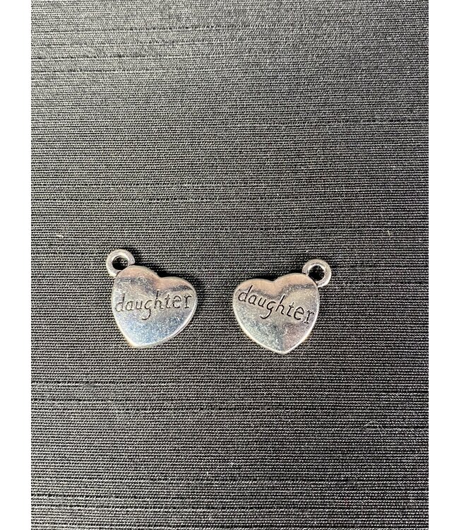 Heart with Daughter Charm Antique Silver 13mm x 15mm 5 Pack *disc.*