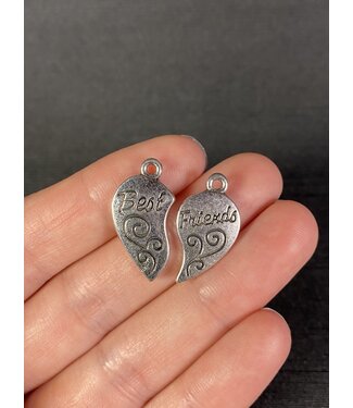 Heart with Best Friend Charm  Antique Silver 22mm x 12mm 5 Sets