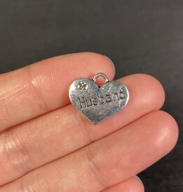 Heart with Husband Charm  Antique Silver 14mm x 16mm 5 Pack *disc.*