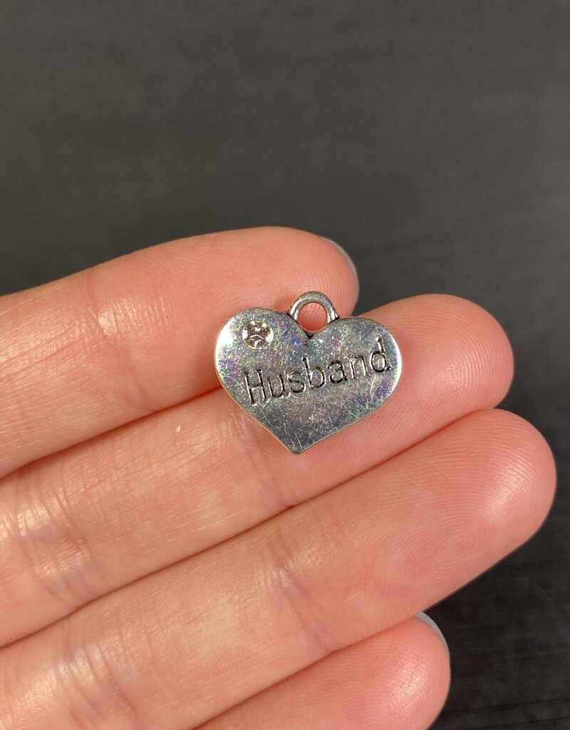 Heart with Husband Charm  Antique Silver 14mm x 16mm 5 Pack *disc.*