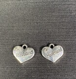 Heart with Husband Charm  Antique Silver 14mm x 16mm 5 Pack *disc.*