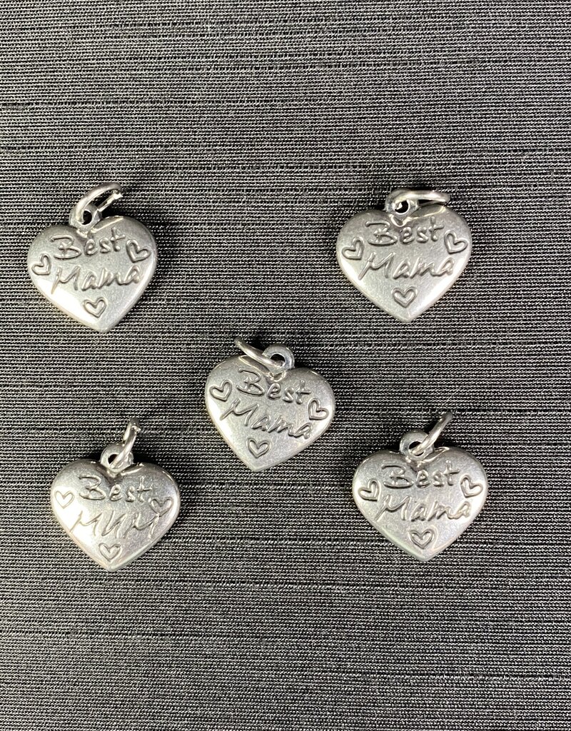 Heart with Best Mama Charm  Stainless Steel 17mm x 16.5mm 5 Pack