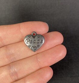 Heart with Peace Charm  Antique Silver 16mm x 16.5mm 5 Pack