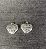 Heart with Dream Charm  Antique Silver 16mm x 16.5mm 5 Pack