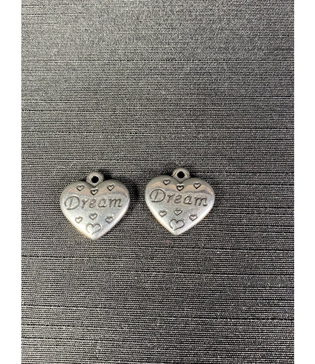Heart with Dream Charm  Antique Silver 16mm x 16.5mm 5 Pack