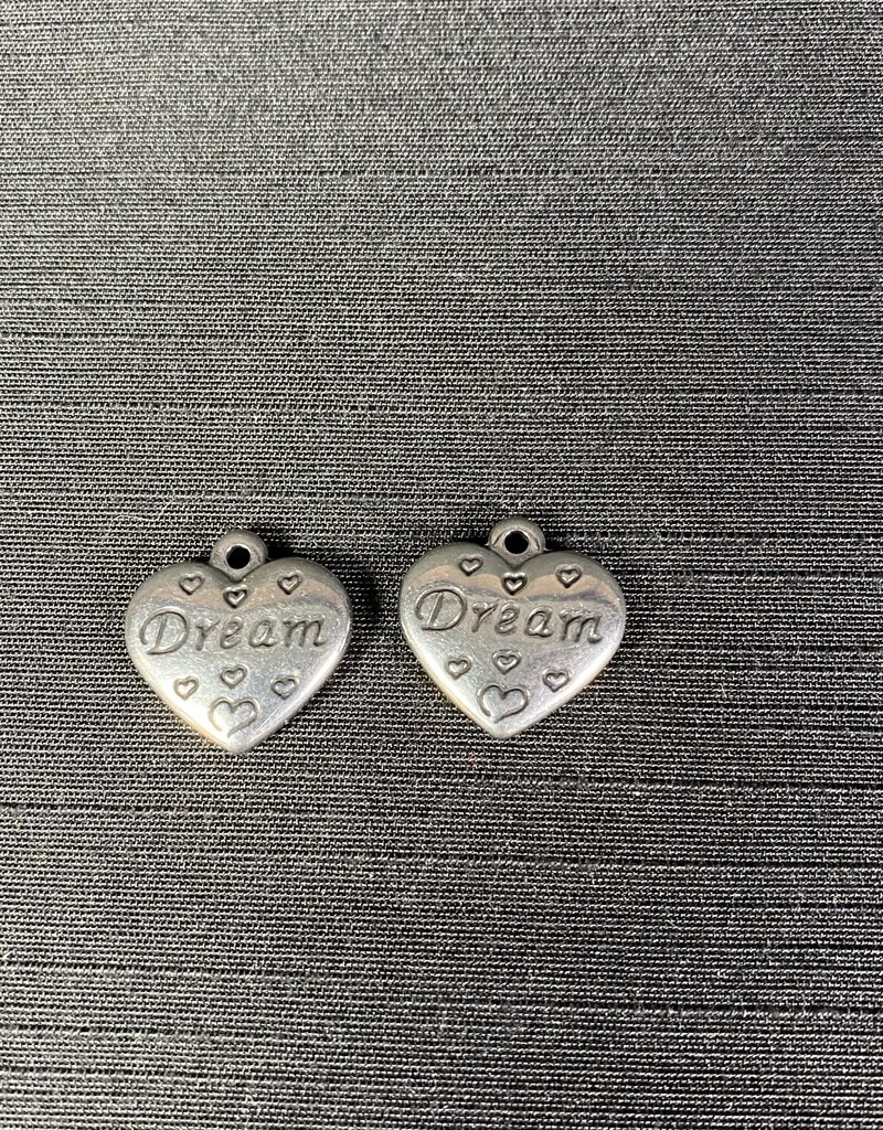 Heart with Dream Charm  Antique Silver 16mm x 16.5mm 5 Pack