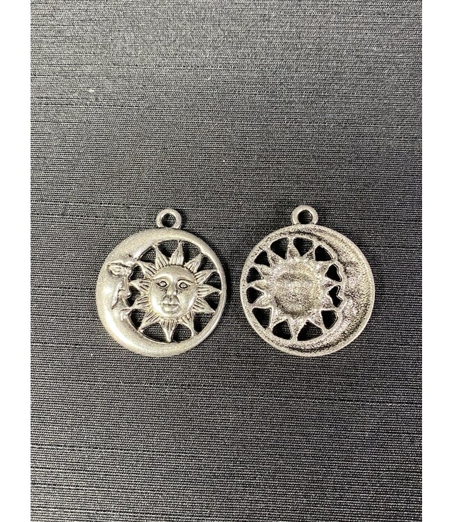 Sun with Moon Charm Antique Silver 30mm x 26.5mm 5 Pack *disc.*