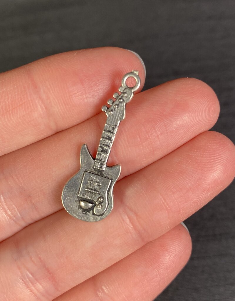Guitar Charm Antique Silver 30mm x 10.5mm 5 Pack *disc*