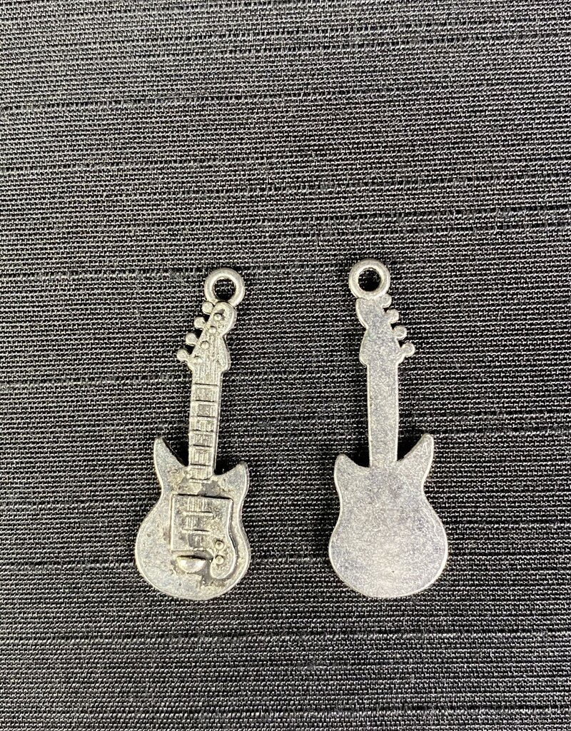 Guitar Charm Antique Silver 30mm x 10.5mm 5 Pack *disc*
