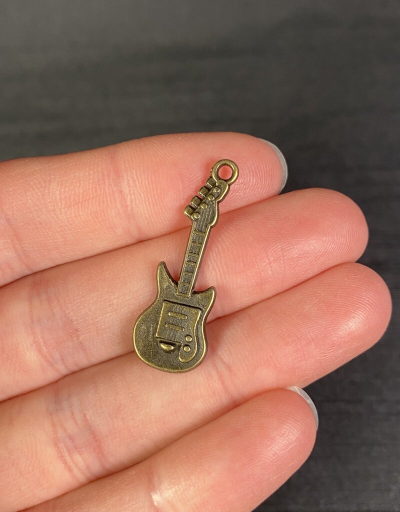 Guitar Charm Antique Bronze 30mm x 10.5mm 5 Pack *disc.*