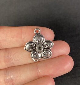 Flower Charm Antique Silver 24mm x 20mm 5 Pack *disc.*