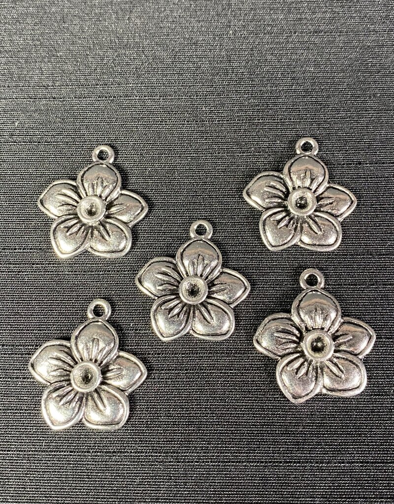Flower Charm Antique Silver 24mm x 20mm 5 Pack *disc.*