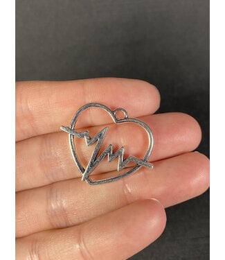 EKG Heart Pendant Antique Silver 24.5mm x 29.5mm 5 Pack *disc.*