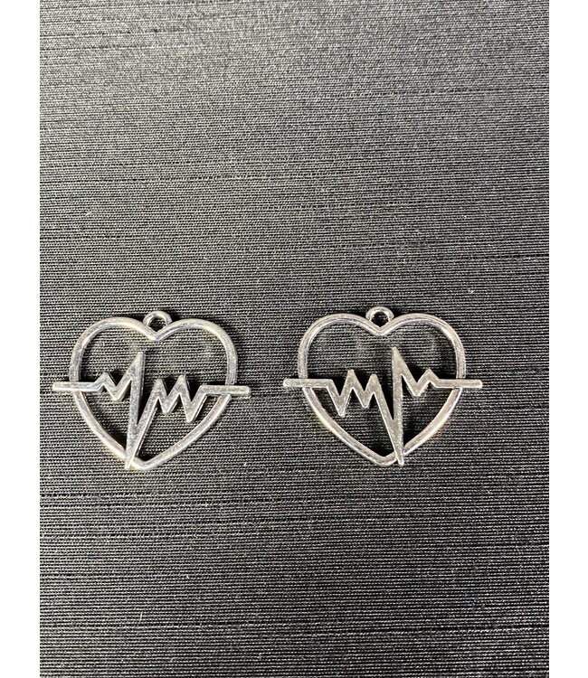 EKG Heart Pendant Antique Silver 24.5mm x 29.5mm 5 Pack *disc.*