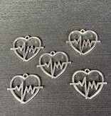 EKG Heart Pendant Antique Silver 24.5mm x 29.5mm 5 Pack *disc.*