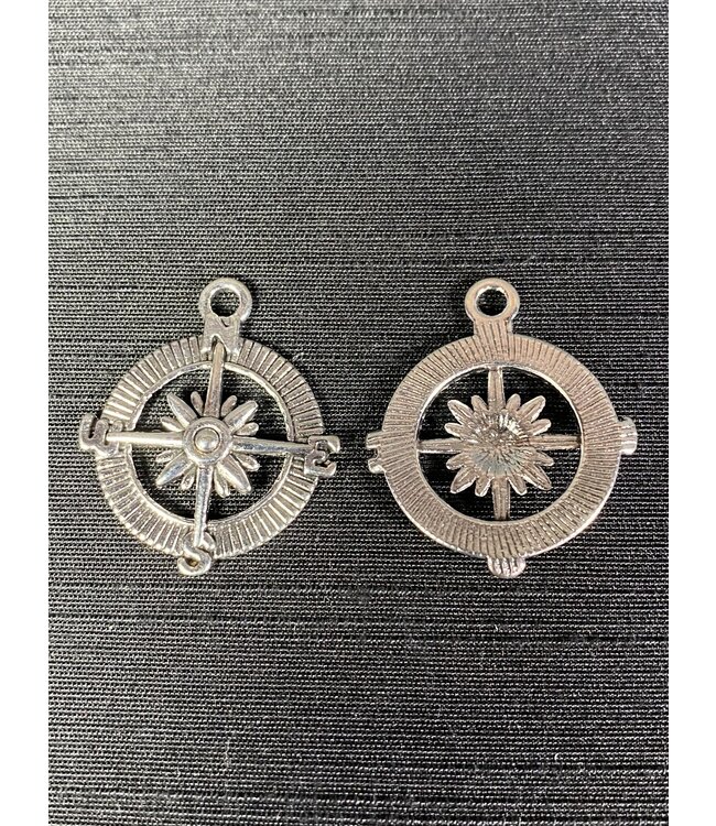 Compass Charm Antique Silver 29mm x 25mm 5 Pack *disc.*