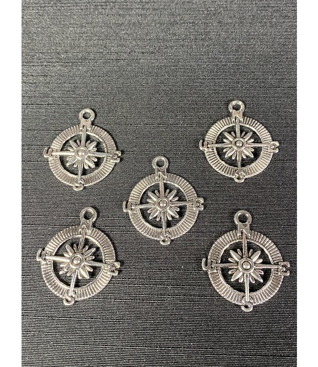 Compass Charm Antique Silver 29mm x 25mm 5 Pack *disc.*