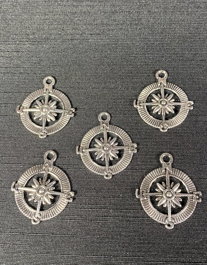 Compass Charm Antique Silver 29mm x 25mm 5 Pack *disc.*