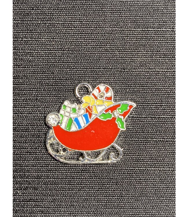 Santa Sleigh Charm #1 Red Enamel 20mm x 22mm 5 Pack *disc.*