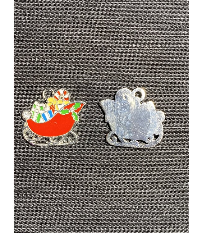 Santa Sleigh Charm #1 Red Enamel 20mm x 22mm 5 Pack *disc.*