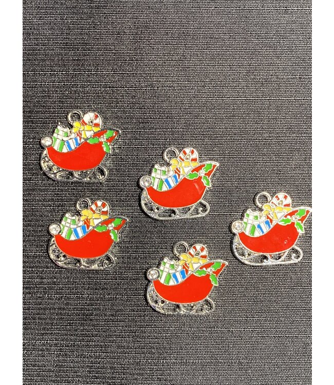 Santa Sleigh Charm #1 Red Enamel 20mm x 22mm 5 Pack *disc.*