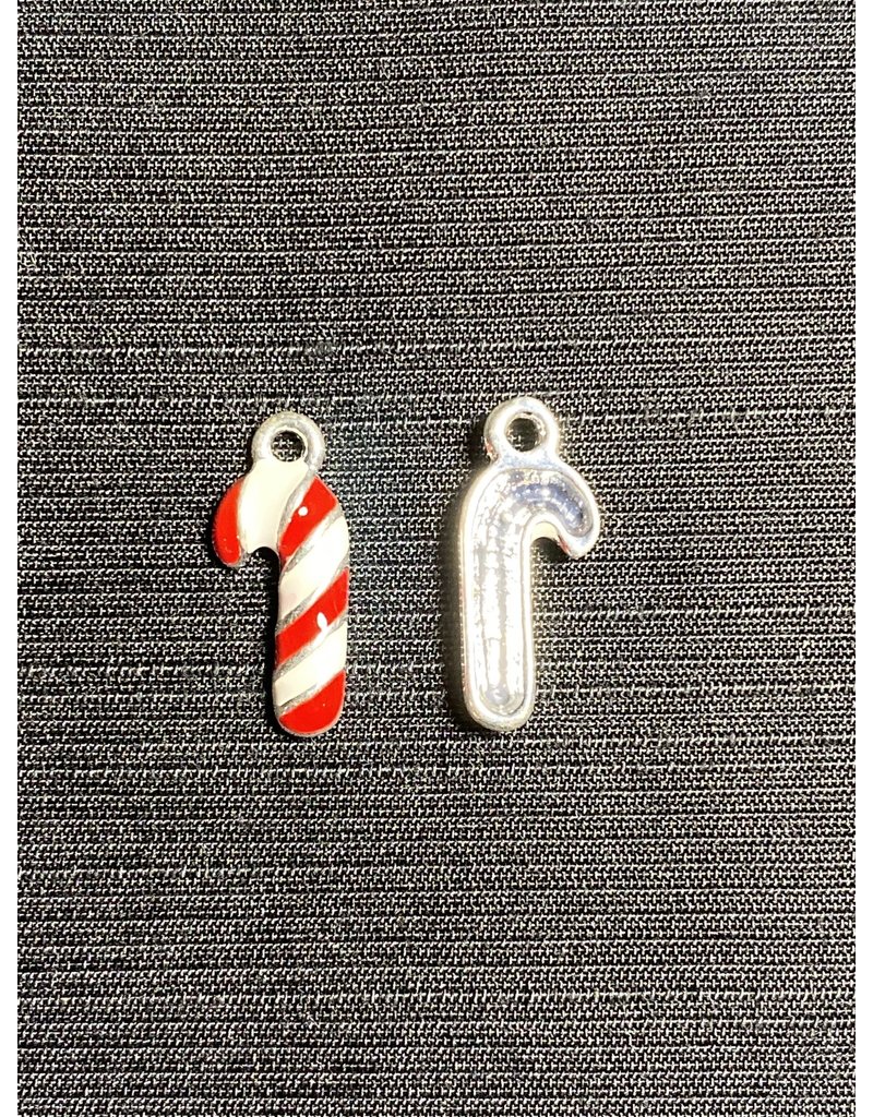 Candy Cane #1 Charm Red White Enamel 19mm x 8mm 5 Pack