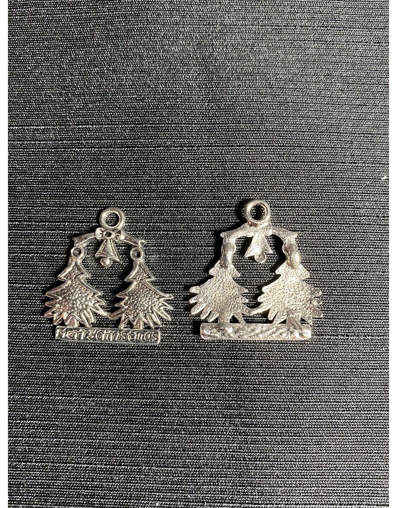 Christmas Tree Charm #5  Antique Silver 24mm x 22mm 5 Pack
