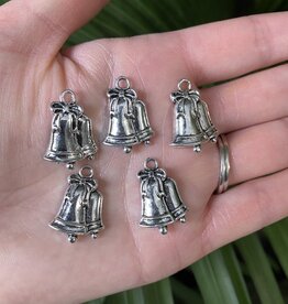 Christmas Bells Charm #1 Antique Silver 22mm x 16mm 5 Pack *disc.*