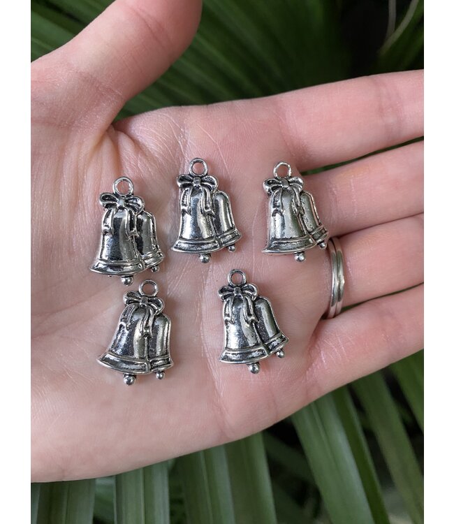 Christmas Bells Charm #1 Antique Silver 22mm x 16mm 5 Pack *disc.*