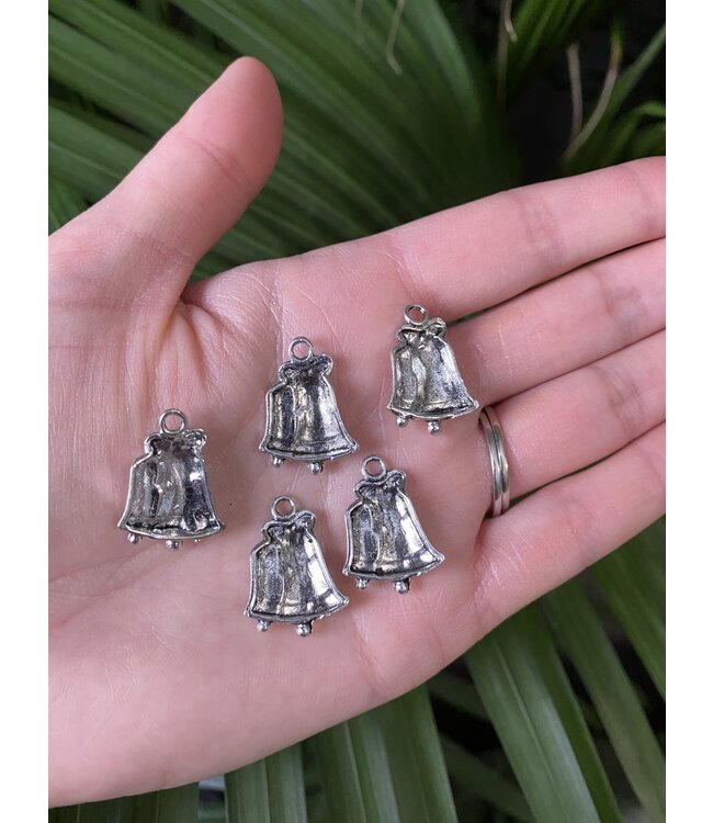Christmas Bells Charm #1 Antique Silver 22mm x 16mm 5 Pack *disc.*
