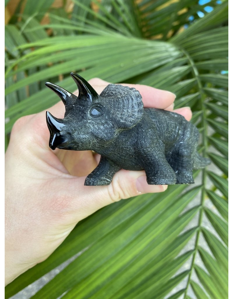 Black Obsidian Triceratops Dinosaur Carving, 123mm x 35mm x 45mm 176gr