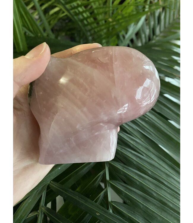 Rose Quartz Alien With Labradorite Eyes, 90mm x 77mm x 104mm