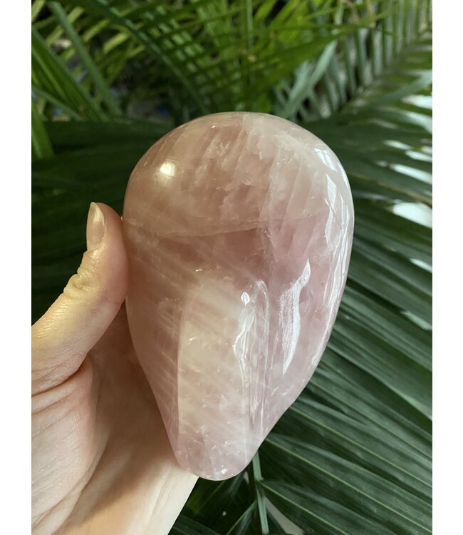 Rose Quartz Alien With Labradorite Eyes, 90mm x 77mm x 104mm