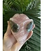 Rose Quartz Alien With Labradorite Eyes, 90mm x 77mm x 104mm