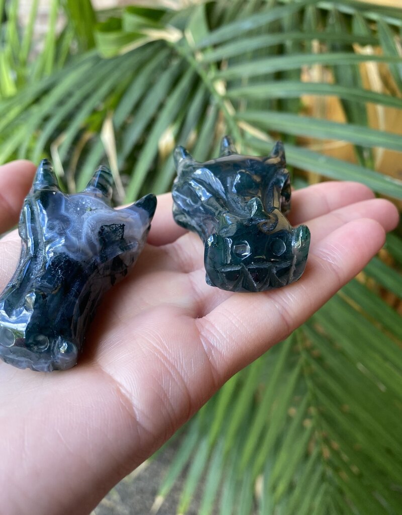 Small Moss Agate Dragon Head Carving *disc.*