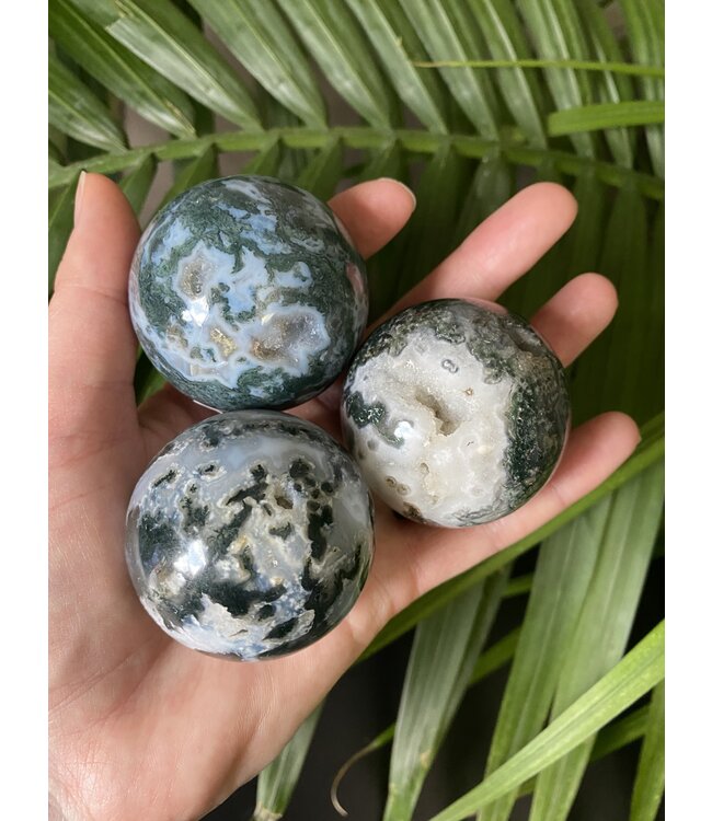 Druzy Moss agate Sphere, 45-49mm