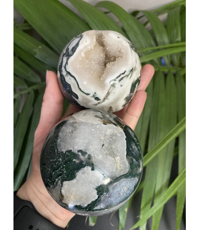 Druzy Moss agate Sphere, 75-79mm