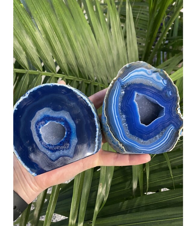 Blue Agate Geode Cut Base Size 6 [500-599gr]